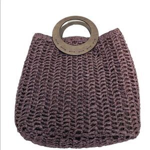 brown Paper straw bag with handle.